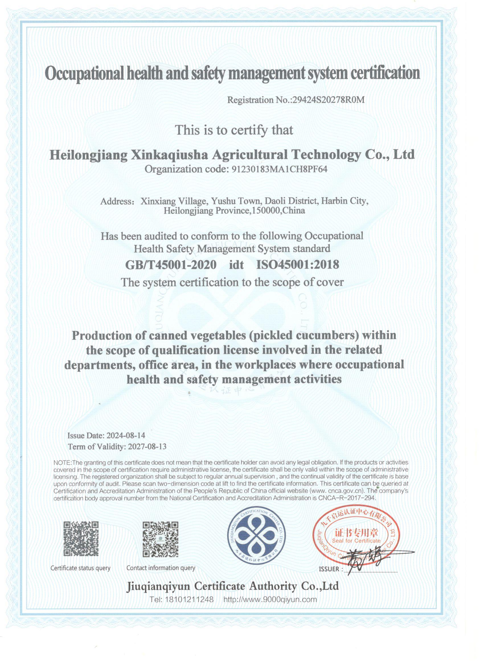 ISO45001健康安全体系认证英文-生产