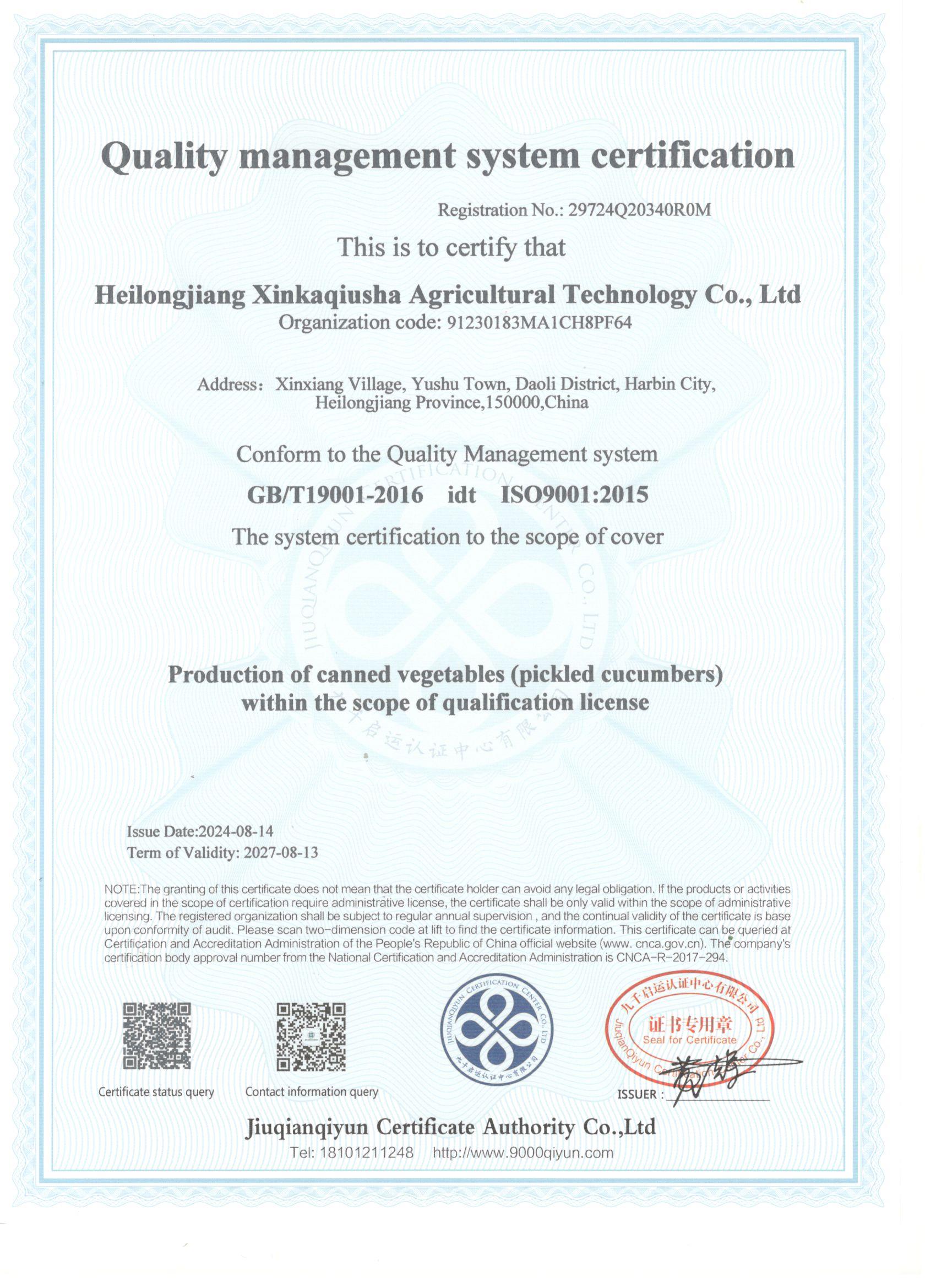 ISO9001国际标准化质量体系-英文